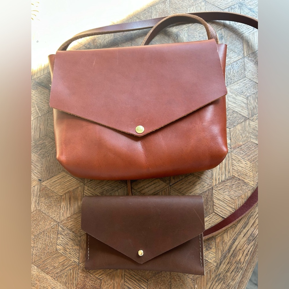 Etsy Handmade Luggage Brown Leather handbag & wallet